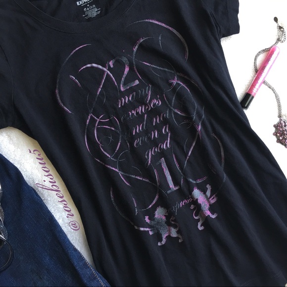 Express Tops - {EXPRESS} Graphic Refined Graphic Print Tee Black